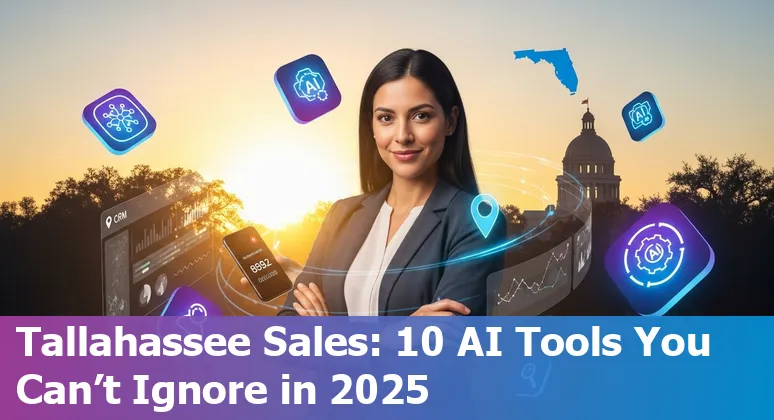 Salesperson using AI tools dashboard with Tallahassee skyline overlay