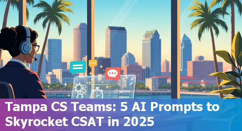 Customer service agent in Tampa using AI prompts on laptop with Tampa skyline in background