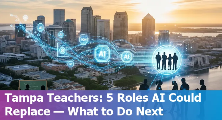 Educators in Tampa classroom using AI tools and local university logos (USF)