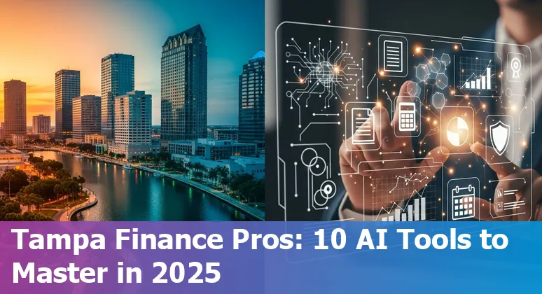 Finance professional in Tampa using AI tools on laptop showing dashboards for invoice processing, forecasting and compliance.