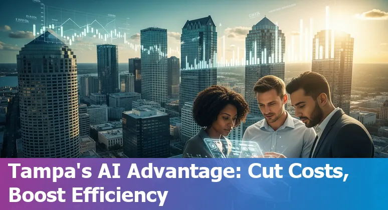 Banker using AI dashboard in Tampa, Florida office showing cost savings and efficiency metrics
