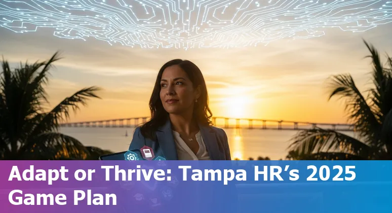 HR professional working with AI tools in an office skyline of Tampa, Florida