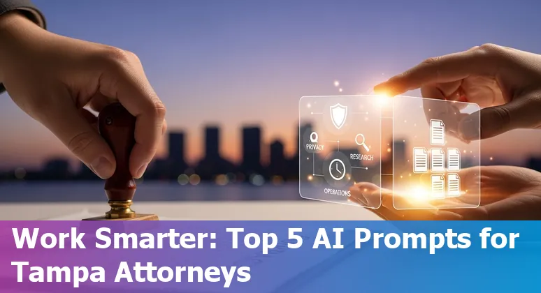 Tampa legal team using AI prompts on a laptop with Tampa skyline in background