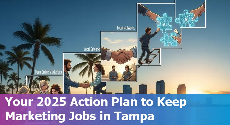 Tampa, Florida marketer using AI tools on a laptop, showing Tampa skyline