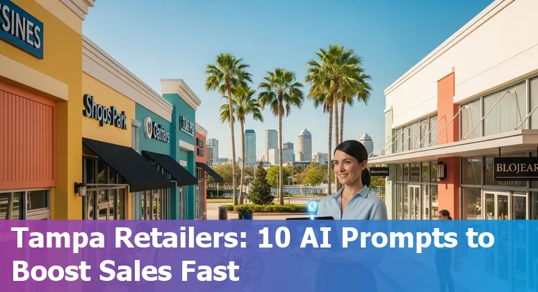 Shopper in a Tampa retail store using a smartphone while AI-driven recommendations appear on the screen.