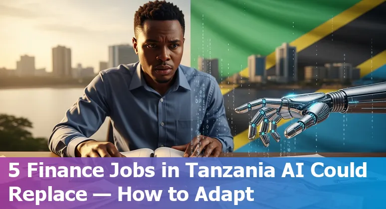 People in a Tanzania bank branch and mobile money agent using POS terminal, illustrating jobs at risk from AI and digital finance.