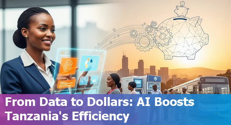 Government officials reviewing an AI dashboard for public services in Tanzania, showcasing cost‑saving and efficiency gains.