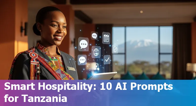 Hospitality staff using an AI chatbot and dashboard with icons for Serengeti and Zanzibar