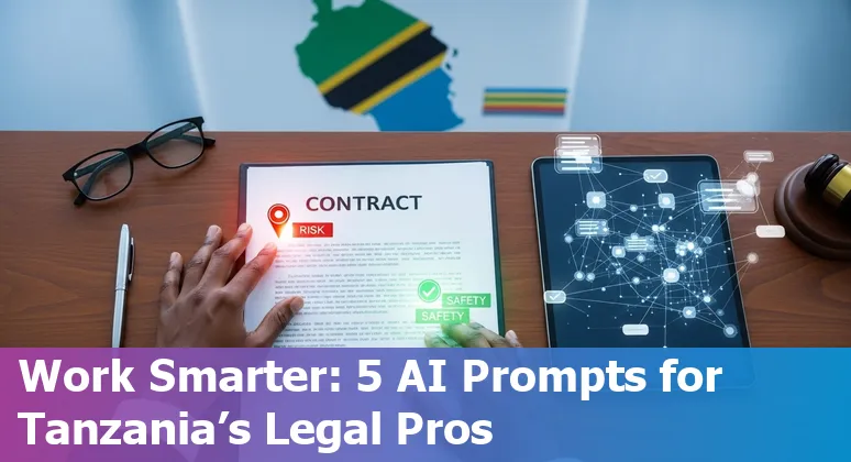 Legal professional in Tanzania using AI prompts on a laptop with Tanzanian court documents visible.