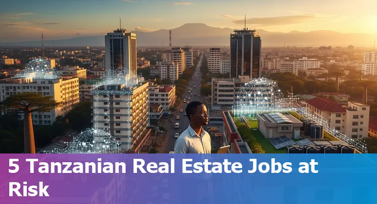 Tanzanian real estate agent using AI-powered tablet with Dar es Salaam buildings in the background