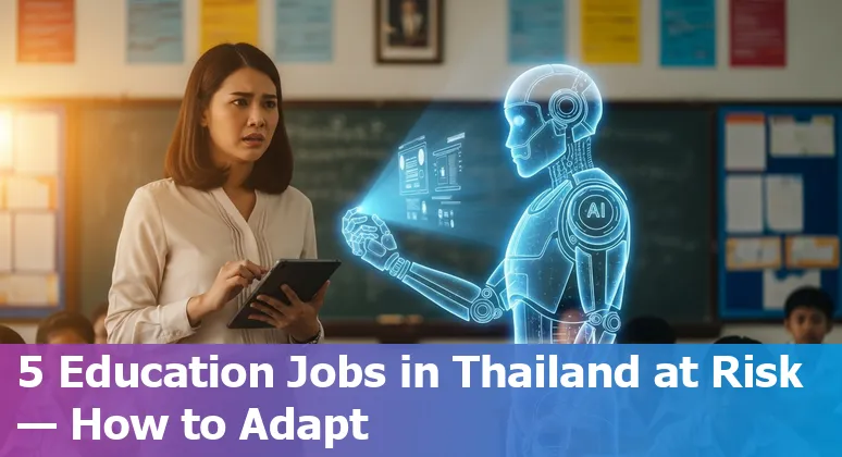 Thai educator using AI tools on a laptop while students collaborate in a classroom