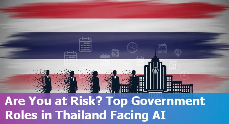 Illustration of Thai government workers and icons for AI, training, and adaptation