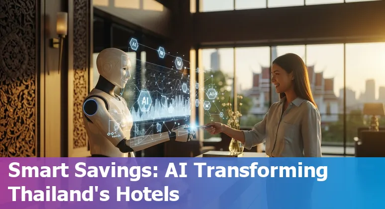 Hotel staff using AI dashboard and guest mobile check-in in Thailand, illustrating cost savings and efficiency in Thailand hospitality