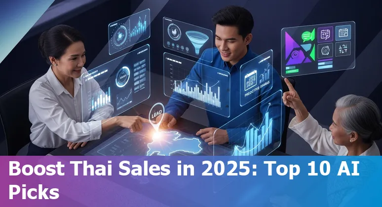 Chat AI sales tools icons over a Thailand map with sales charts and call transcripts