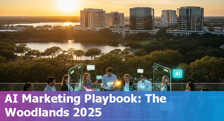 Marketing professional using AI tools in The Woodlands, TX skyline — 2025 guide image