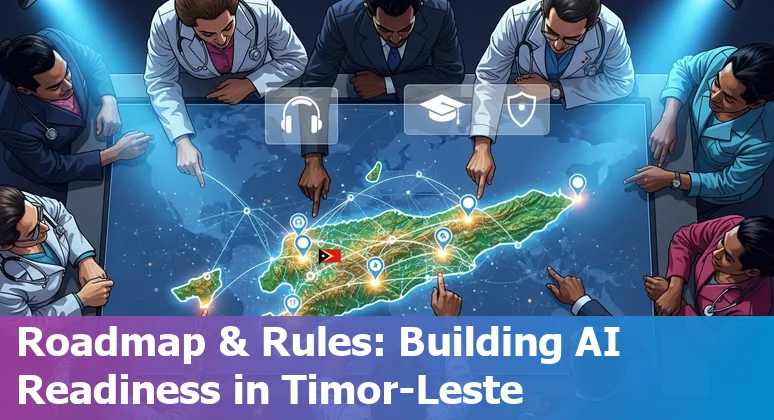 Healthcare workers reviewing AI tools in a Timor-Leste clinic, 2025