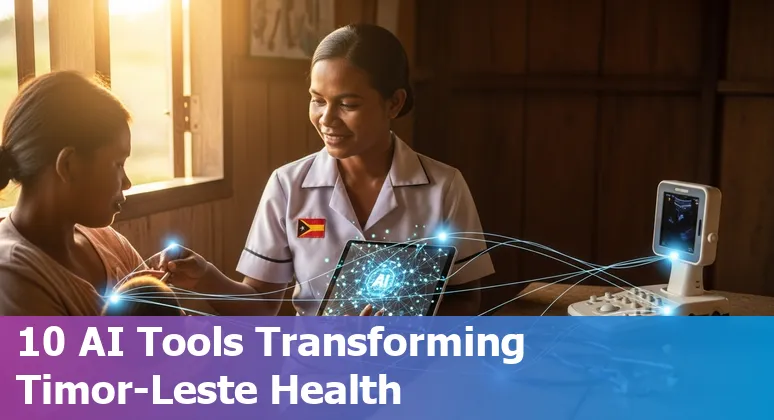 Healthcare worker using mobile AI tool for triage and maternal monitoring in Timor-Leste clinic