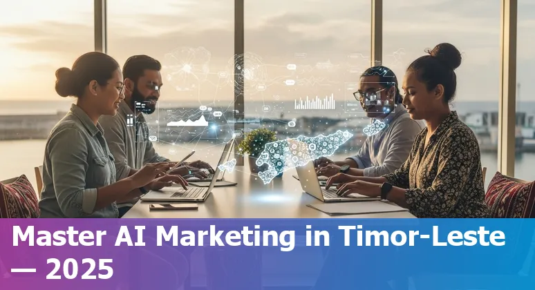 Marketing team using AI tools for a bilingual campaign in Timor-Leste, TL