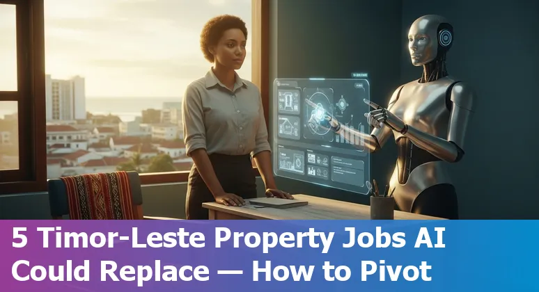 Timor-Leste skyline with real estate professionals and AI icons showing automation risk