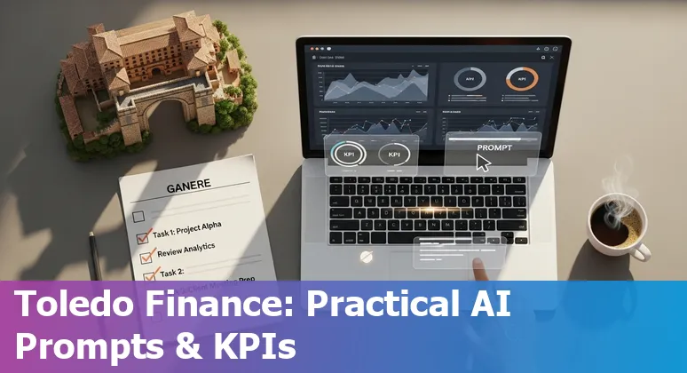 Bank employee using AI chatbot and document summarization tools in a Toledo financial office