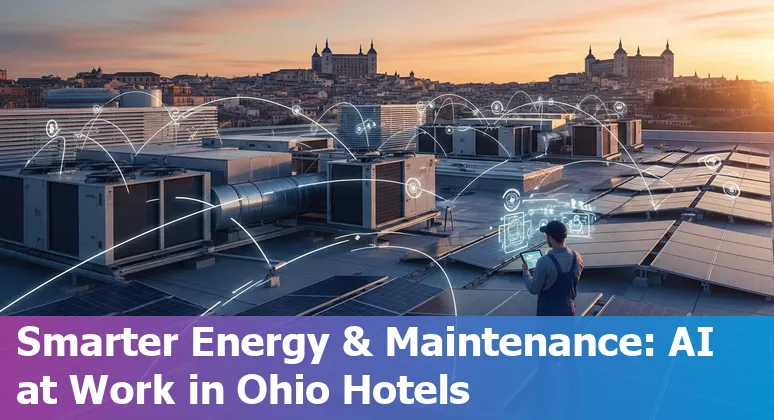 Hotel lobby with AI chatbot kiosk helping guests in Toledo, Ohio