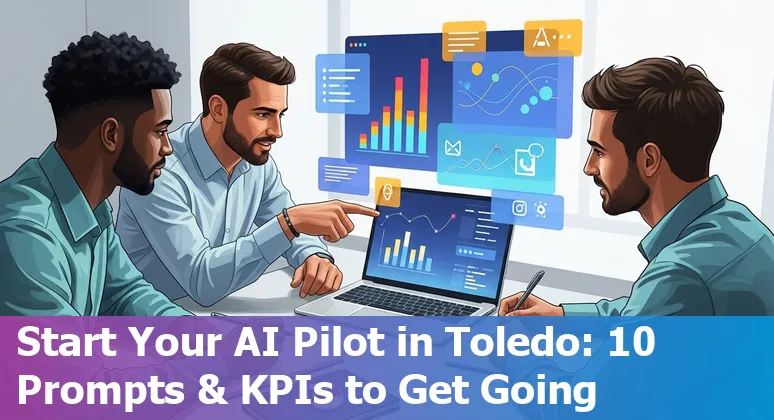 Toledo hotel lobby with AI icons overlay showing personalization, pricing, and smart-room features