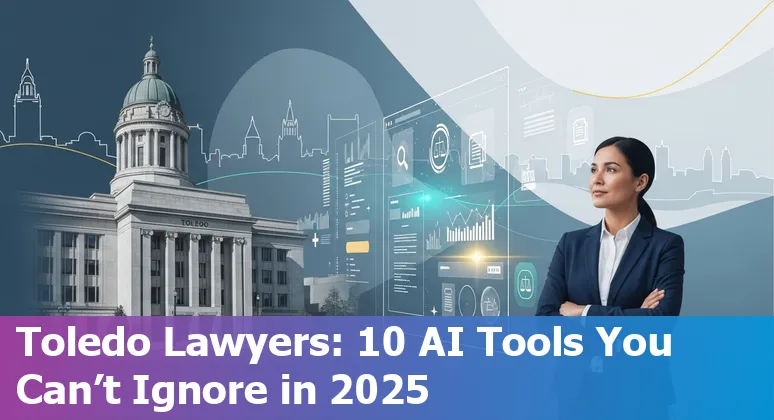 Lawyer using AI tools on laptop with Toledo skyline overlay