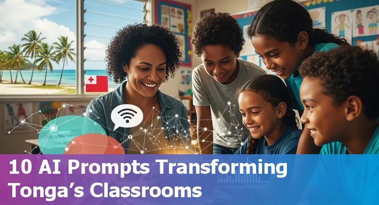 Tongan classroom teacher and student using a smartphone for bilingual AI learning and lesson planning
