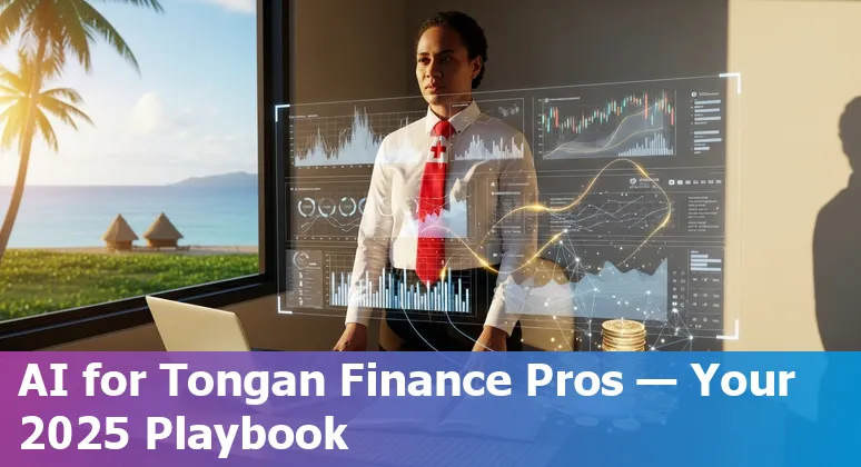 Finance professional reviewing AI-driven forecast dashboard in Tonga, 2025