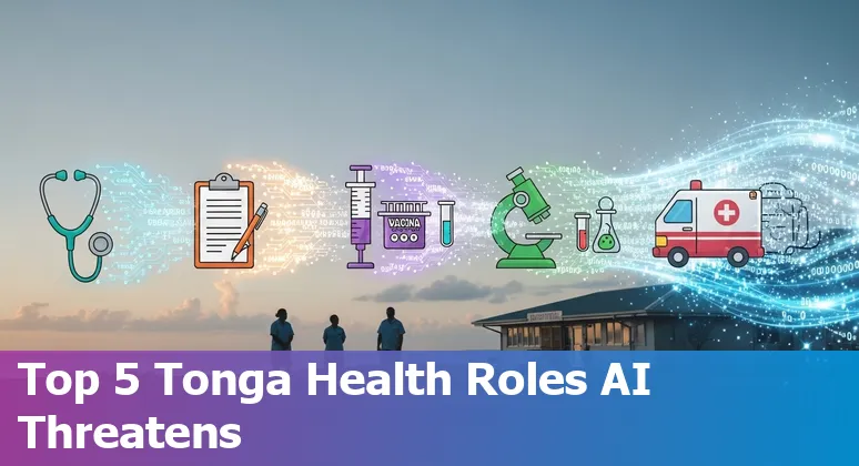 Tongan healthcare workers and a laptop displaying AI tools, representing workforce adaptation to AI in healthcare