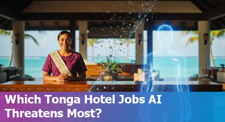 Hotel front desk in Tonga with staff, guest, and a digital check-in kiosk