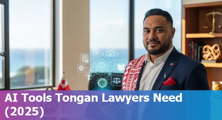 Tongan lawyer using AI legal tools on a laptop with logos of CoCounsel, ChatGPT, Claude and others in a collage