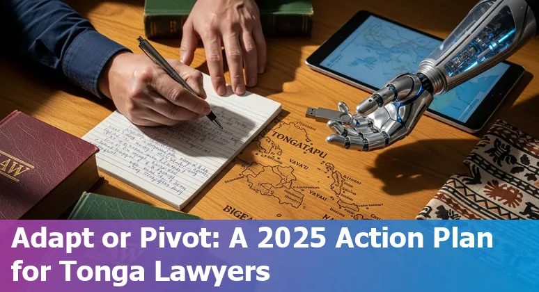 Tonga legal professionals learning AI tools in 2025 — courtroom and laptop image showing Tonga context