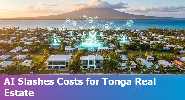Tonga real estate agent using AI tools on a laptop showing virtual tours, AVM charts and messaging for Tonga listings