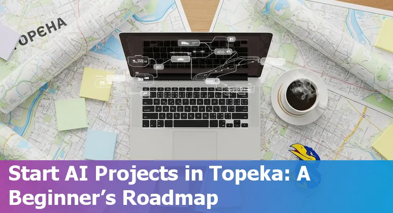 Topeka, Kansas city hall and skyline with AI digital overlay, showing government AI adoption in Topeka, Kansas, US in 2025
