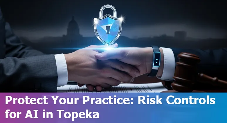 Topeka, Kansas lawyer using AI tools on laptop with Kansas skyline — Will AI Replace Legal Jobs in Topeka, Kansas?