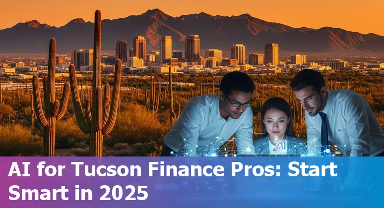 Finance professional using AI tools in Tucson, Arizona office skyline, 2025