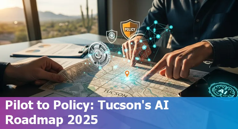 Tucson, Arizona city hall with AI icons overlay representing government AI adoption in 2025