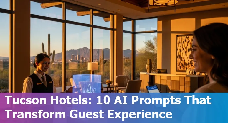 Hotel staff using AI dashboard with Tucson skyline and Saguaro cacti in the background
