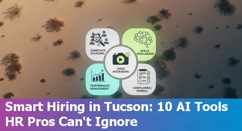 Collage of AI-powered HR tools logos representing recruiting, analytics, L&D, and compliance for Tucson HR professionals in 2025.