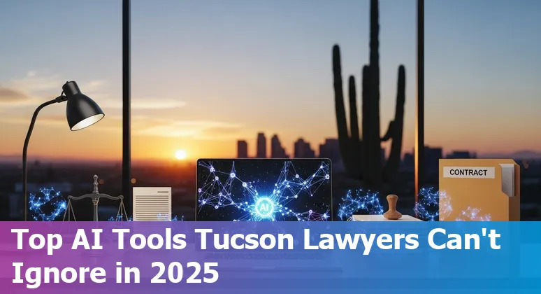 Lawyer using AI tools on laptop with Tucson skyline in background