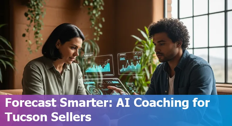 Sales professional using AI tools in Tucson, Arizona skyline background, 2025 guide