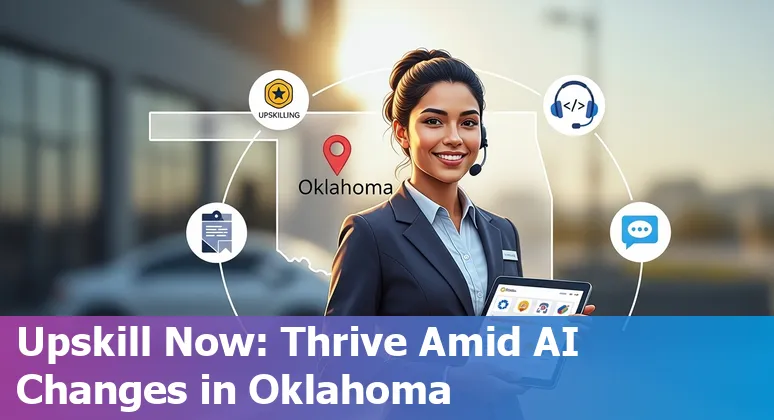 Customer service agent and AI chatbot interface with Tulsa skyline in the background, Tulsa Oklahoma