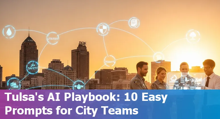 City of Tulsa skyline with icons representing AI use cases like chatbots, traffic signals, and emergency services