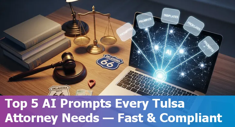 Tulsa attorney using AI-powered legal tools on a laptop with downtown Tulsa skyline in background