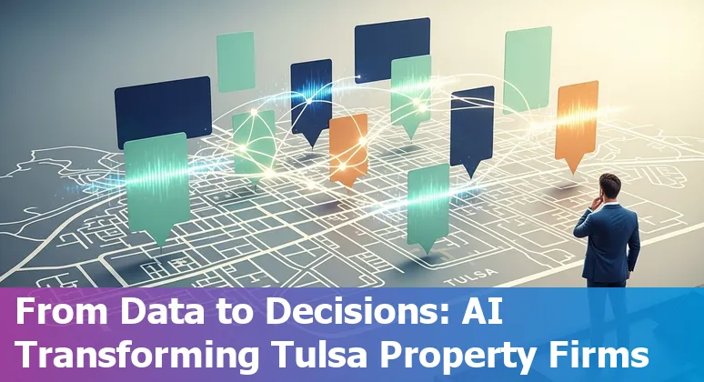 Tulsa, Oklahoma skyline with AI icons representing real estate automation, energy savings, and smart buildings