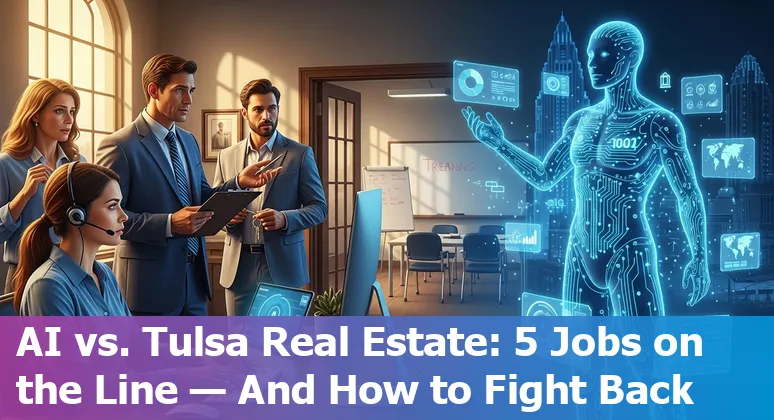 Tulsa real estate agent reviewing AI tools and plans to upskill in front of downtown Tulsa skyline