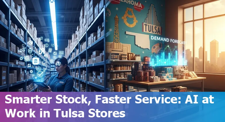 Retail store in Tulsa, Oklahoma with AI cleaning robot and digital inventory dashboard showing efficiency gains