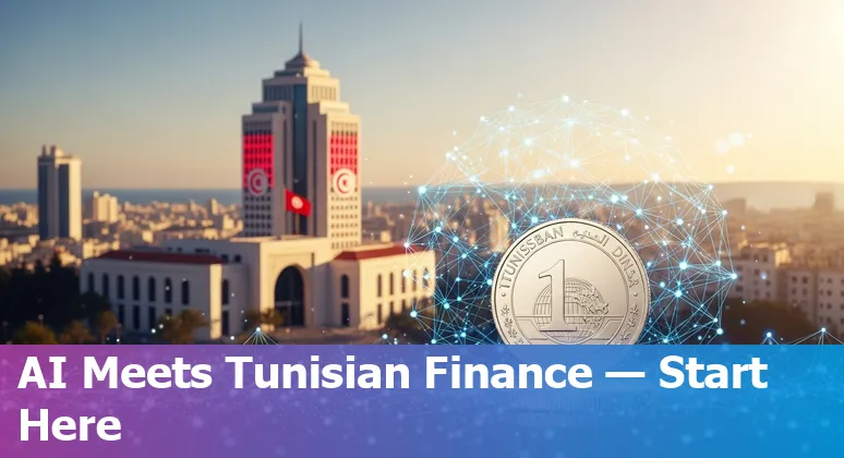 Illustration of AI in Tunisian financial services 2025 showing data, regulations, training, and fintech in Tunisia