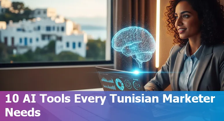 Tunisian marketers using AI marketing tools like Jasper, SEMrush and HubSpot on laptop screens